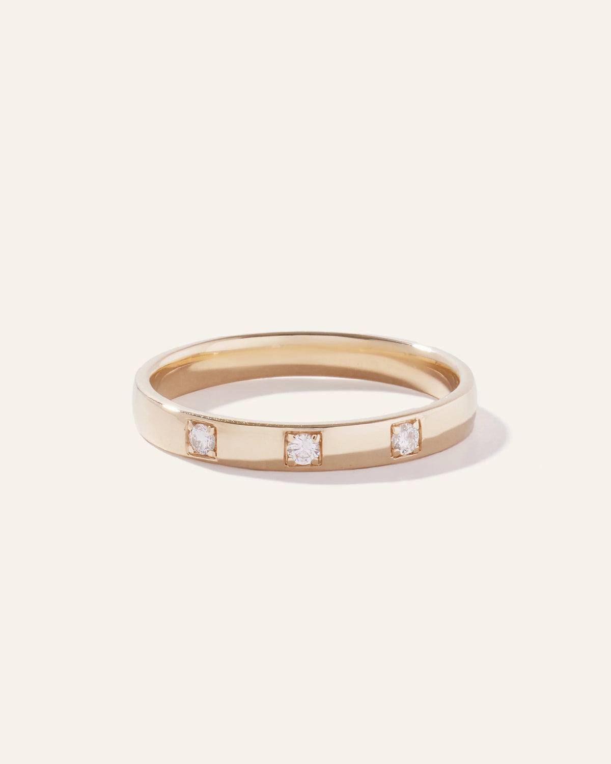 14K Gold Diamond 3 Stone Inlay Band - 4 / Yellow Gold Main image