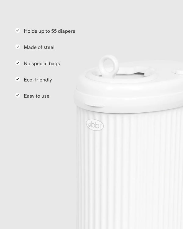 Ubbi Fluted Stainless Steel Diaper Pail - One Size / Matte White Fluted