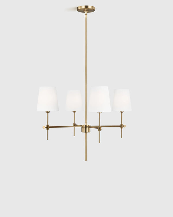 Linear Steel Chandelier with Linen Shades - Small / Black