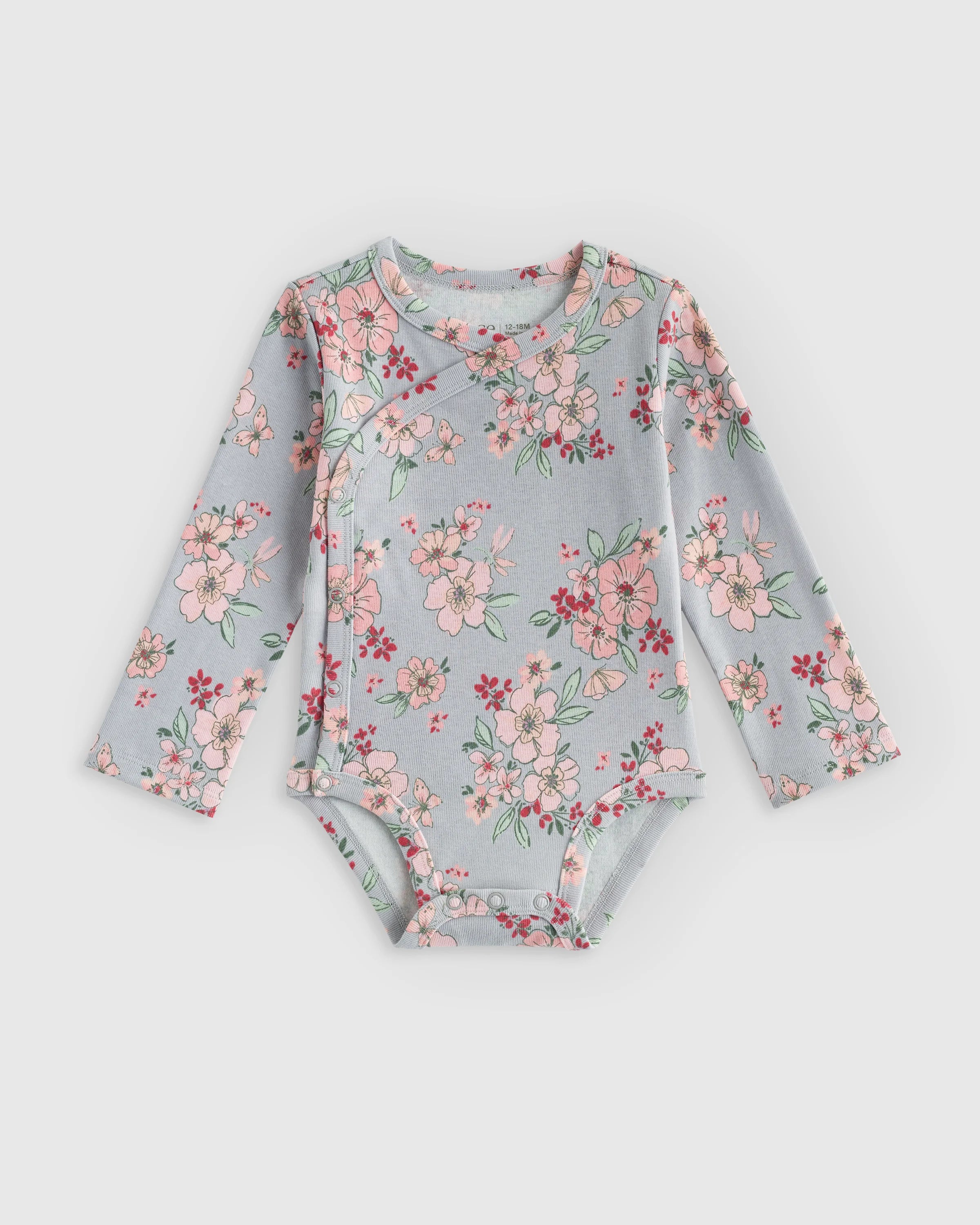 100% Organic Cotton Long Sleeve Snap Over Bodysuit 4-Pack - 18-24M / Butterfly Floral Set Secondary image
