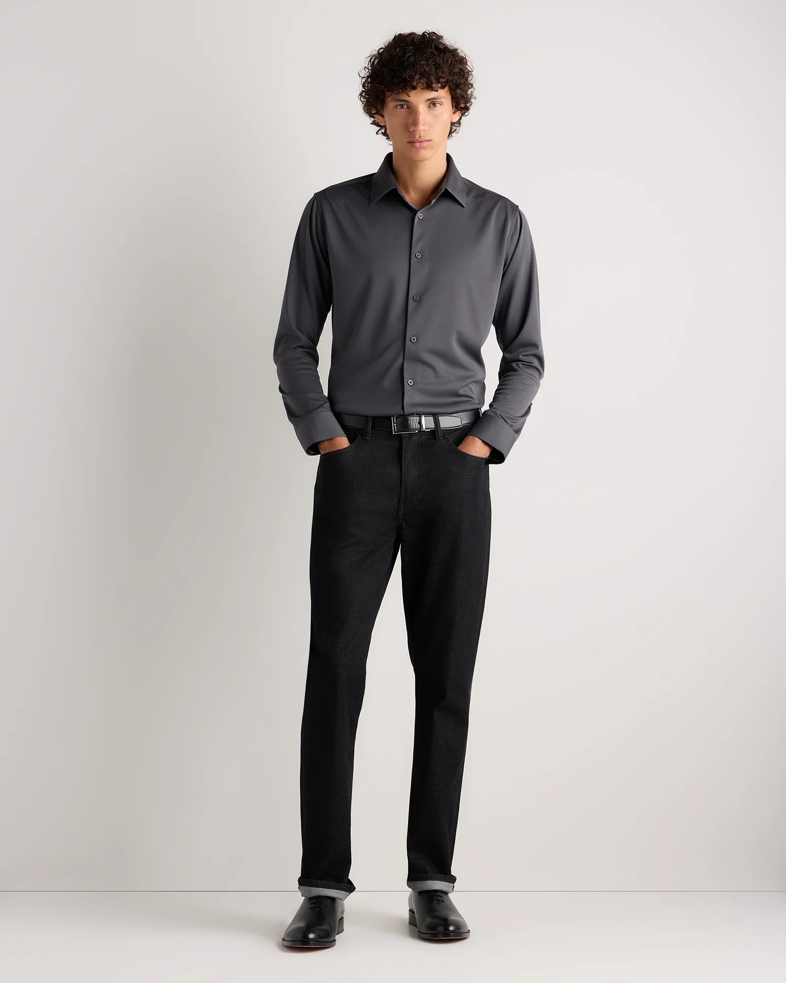Commuter Stretch Pique Long Sleeve Button Down - XS / Dark Coal Secondary image