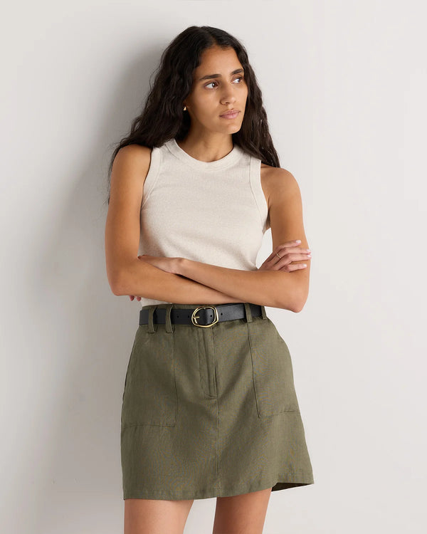 100% European Linen Utility Skort - XS / Bayberry Olive