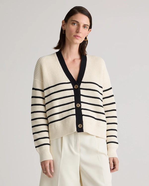 100% Organic Cotton Fisherman Boxy Cropped Cardigan - XS / Sapphire Blue