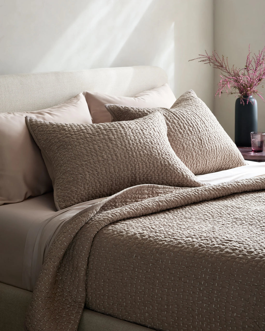 Organic Cotton Hand Stitched Quilt Set - Twin / Stone