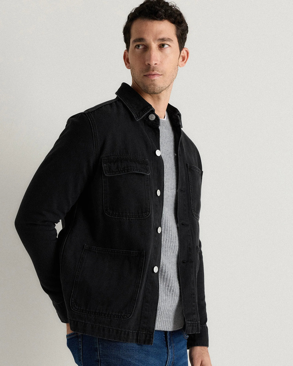 100% Organic Cotton Denim Chore Jacket - S / Dark Indigo