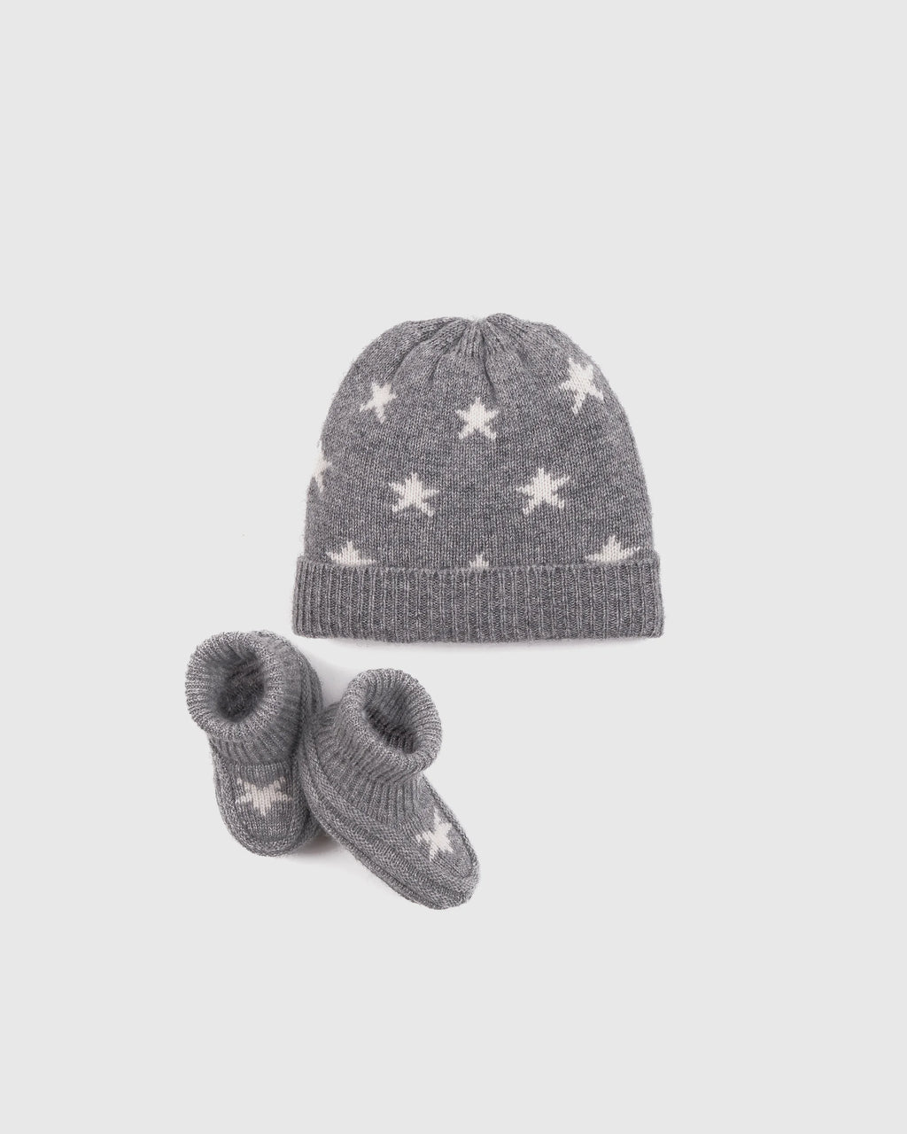 Washable Cashmere Beanie & Bootie Set - 0-6M / Heather Grey