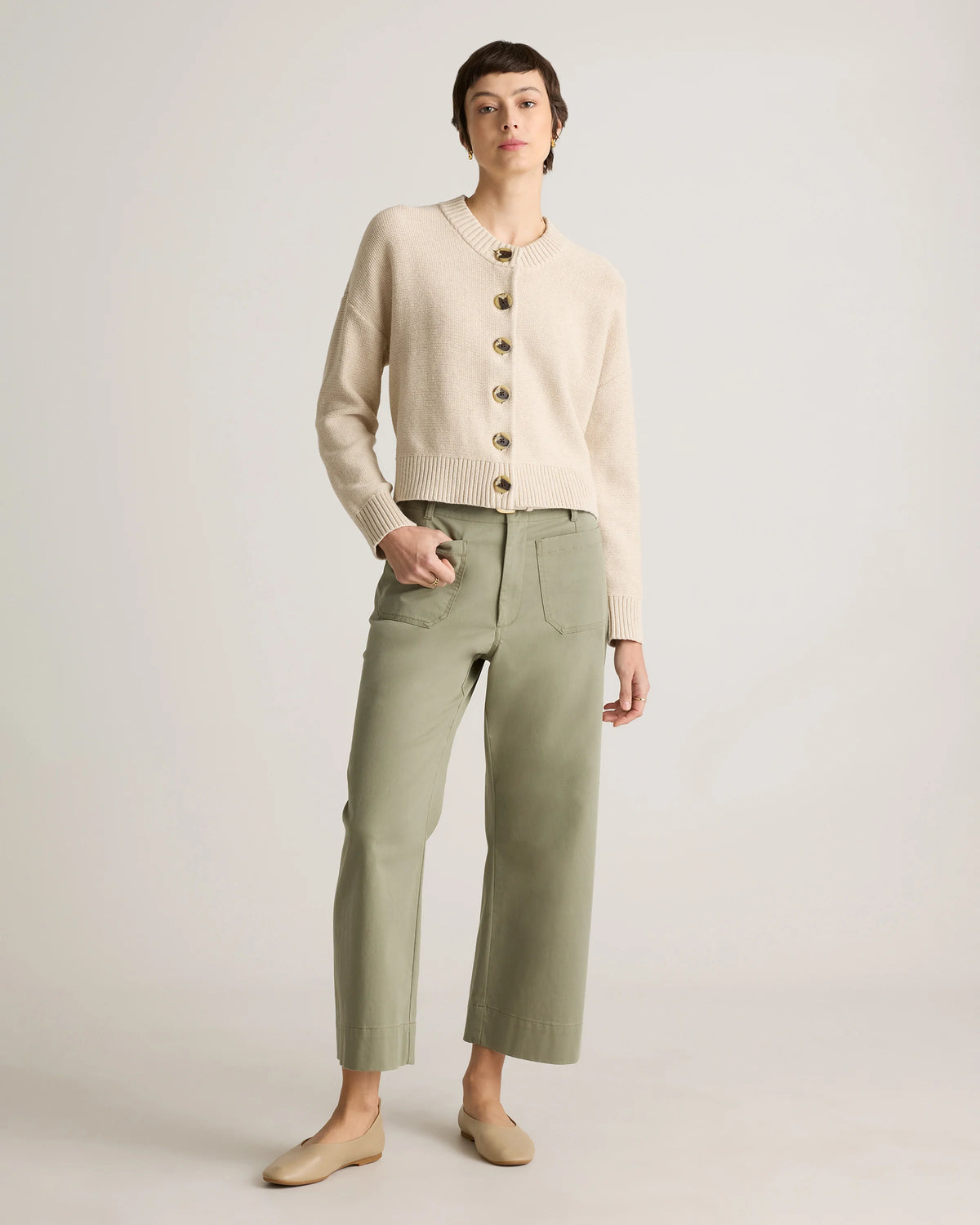 100% Organic Cotton Cropped Cardigan - XS / Heather Brown