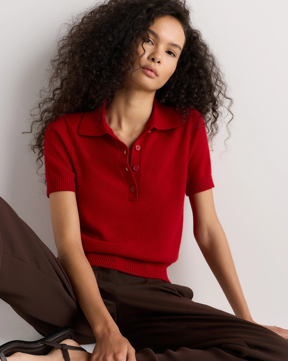 Mongolian Cashmere Short Sleeve Polo - XS / Oatmeal