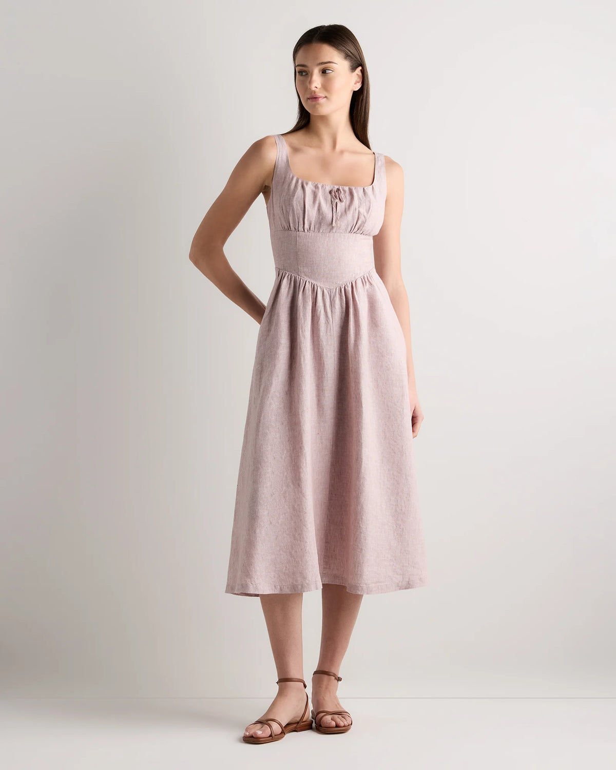 100% European Linen Corset Midi Dress - XS / Vintage Pink Chambray Main image