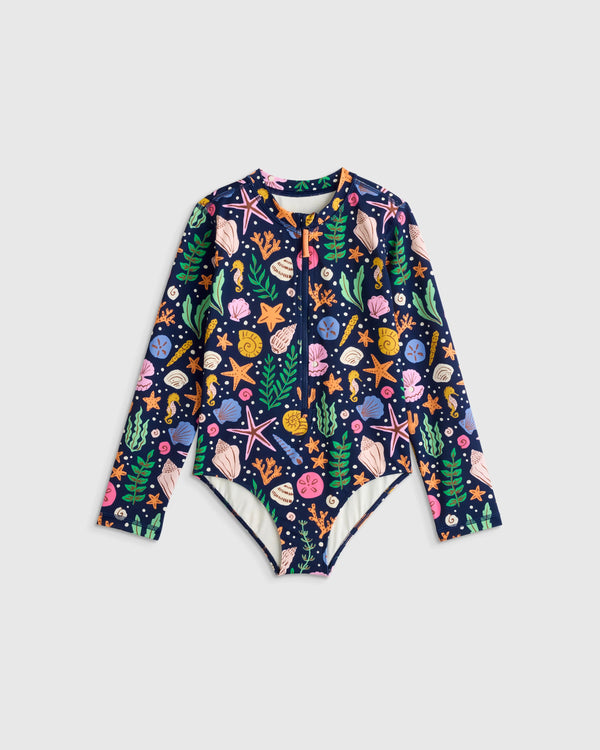 Long Sleeve Zip-Up Swimsuit - 6 / Happy Floral
