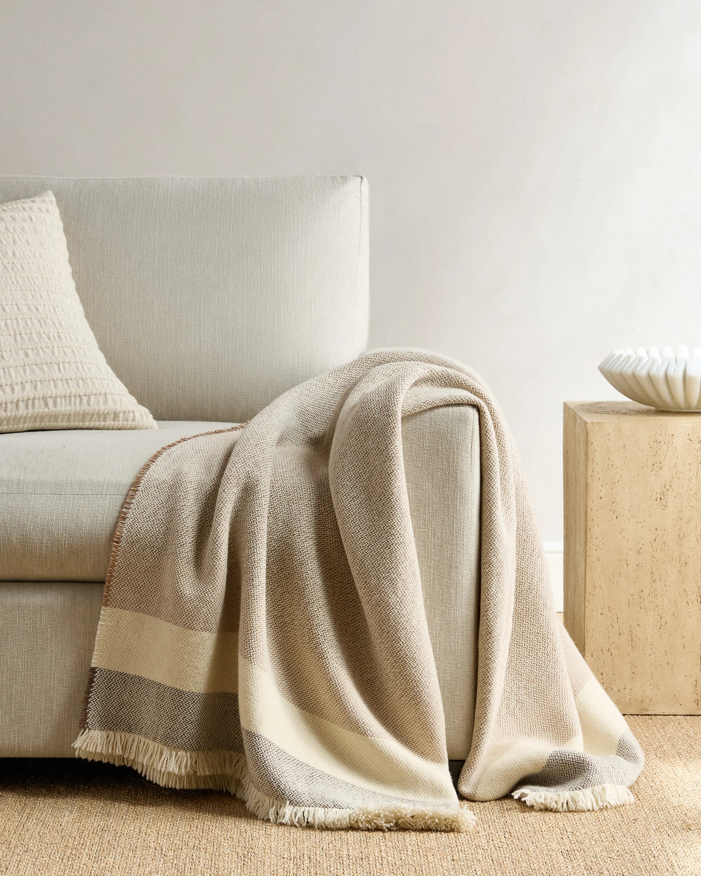 Wool Alpaca Stripe Throw - 50x70 / Latte Secondary image