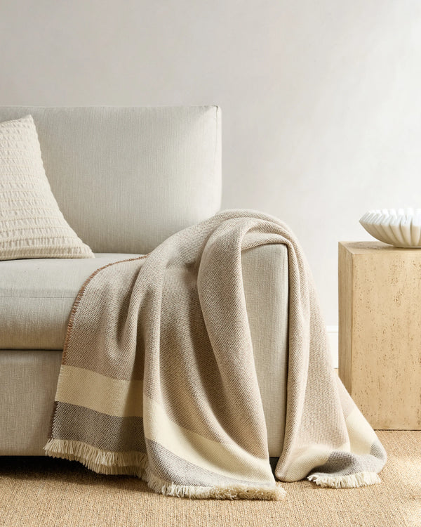 Wool Alpaca Stripe Throw - 50x70 / Latte