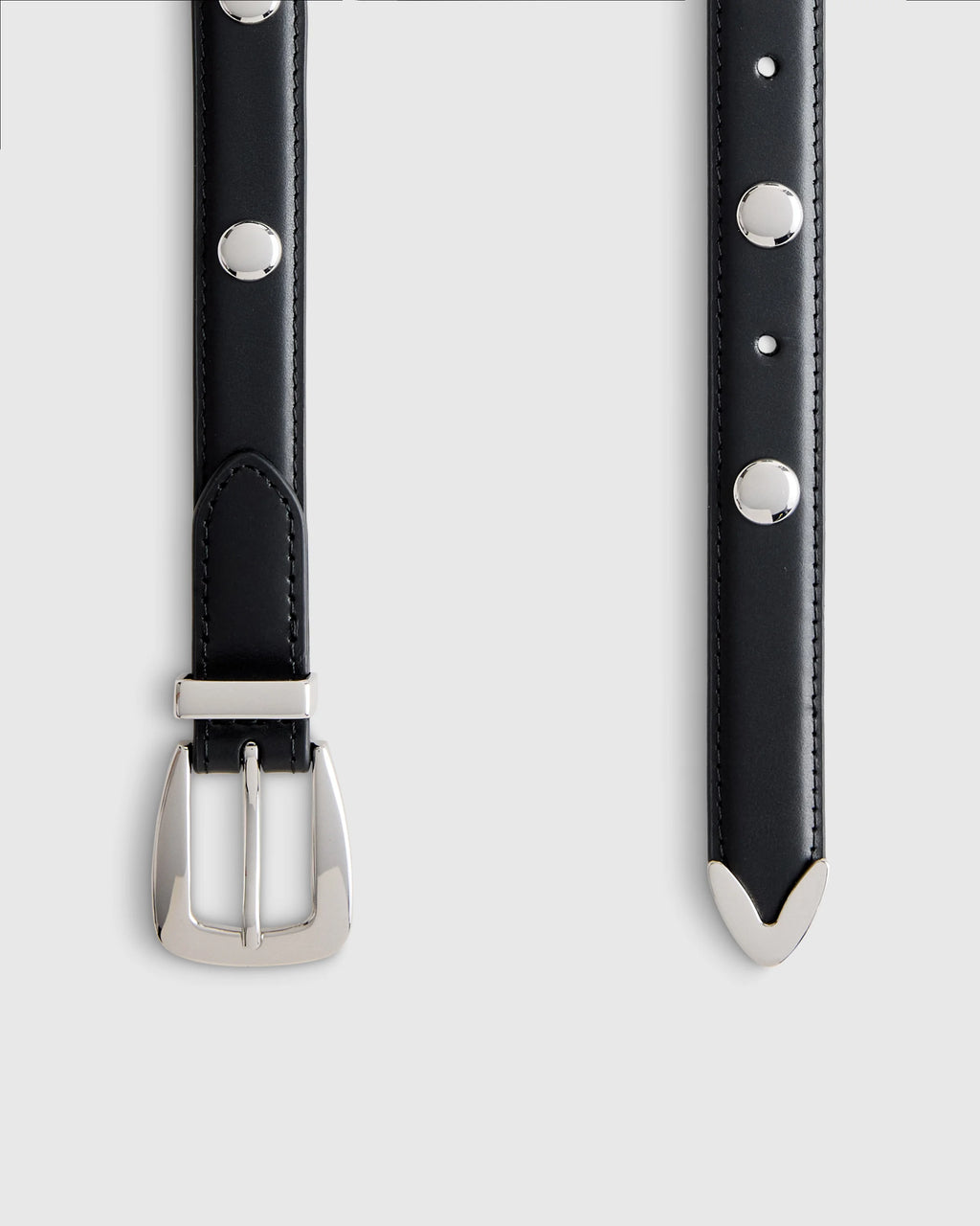 Alyssa European Leather Studded Skinny Belt - XS / Black/Silver