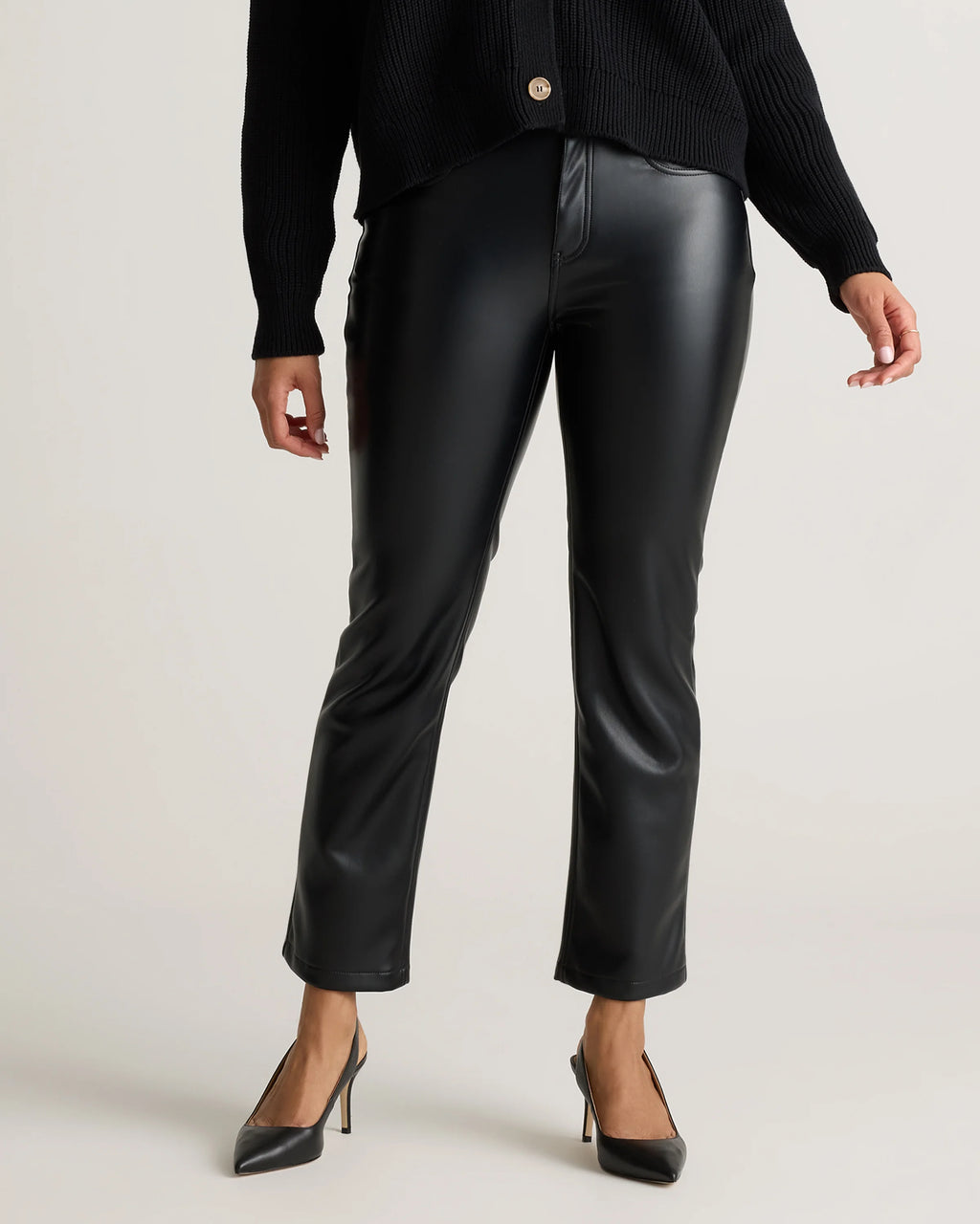 Vegan Leather Straight Leg Pants - 0 / Espresso