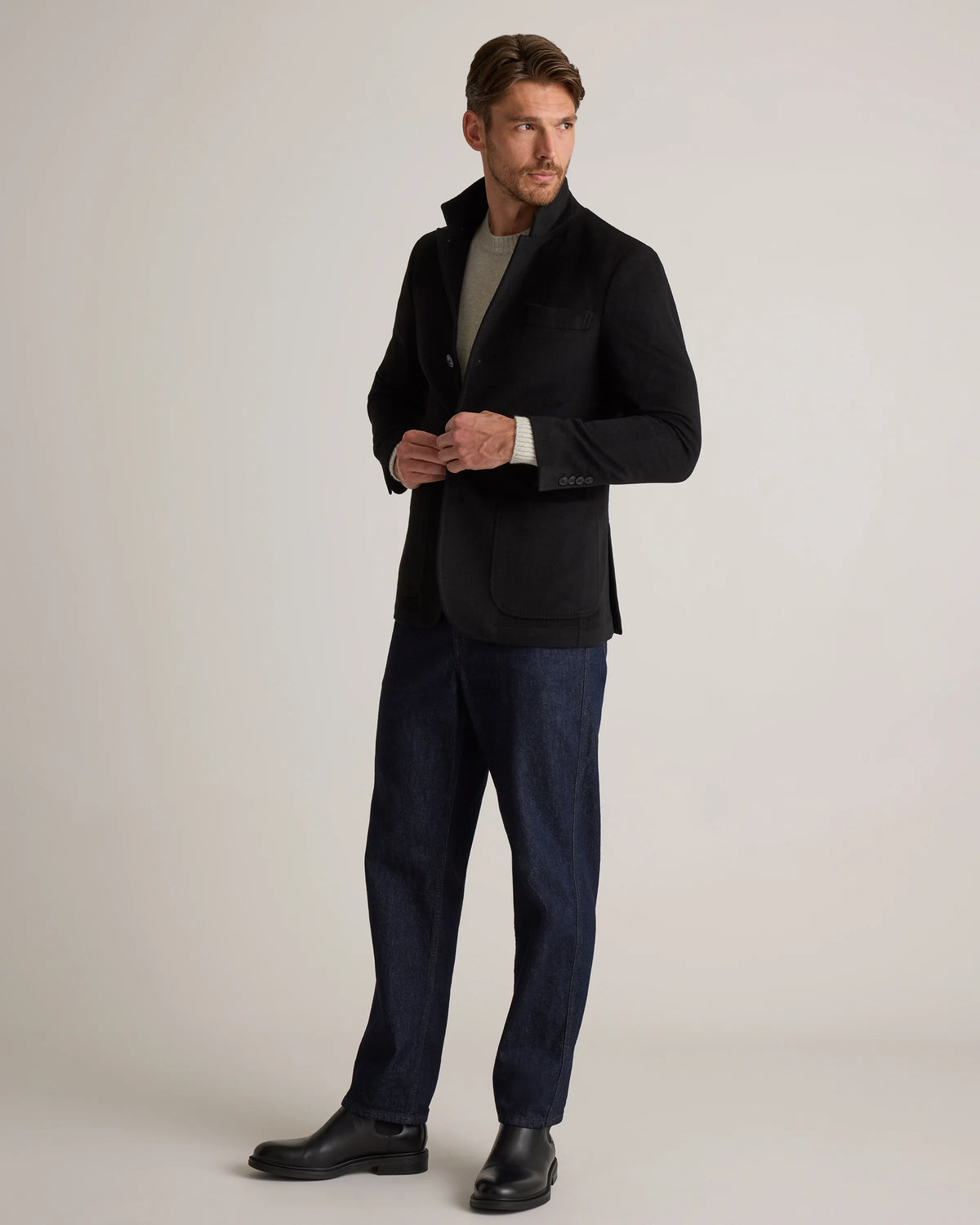 100% Mongolian Cashmere Stand Collar Blazer - S / Camel