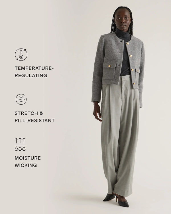 100% Merino Wool Collarless Cropped Jacket - XS / Heather Bone
