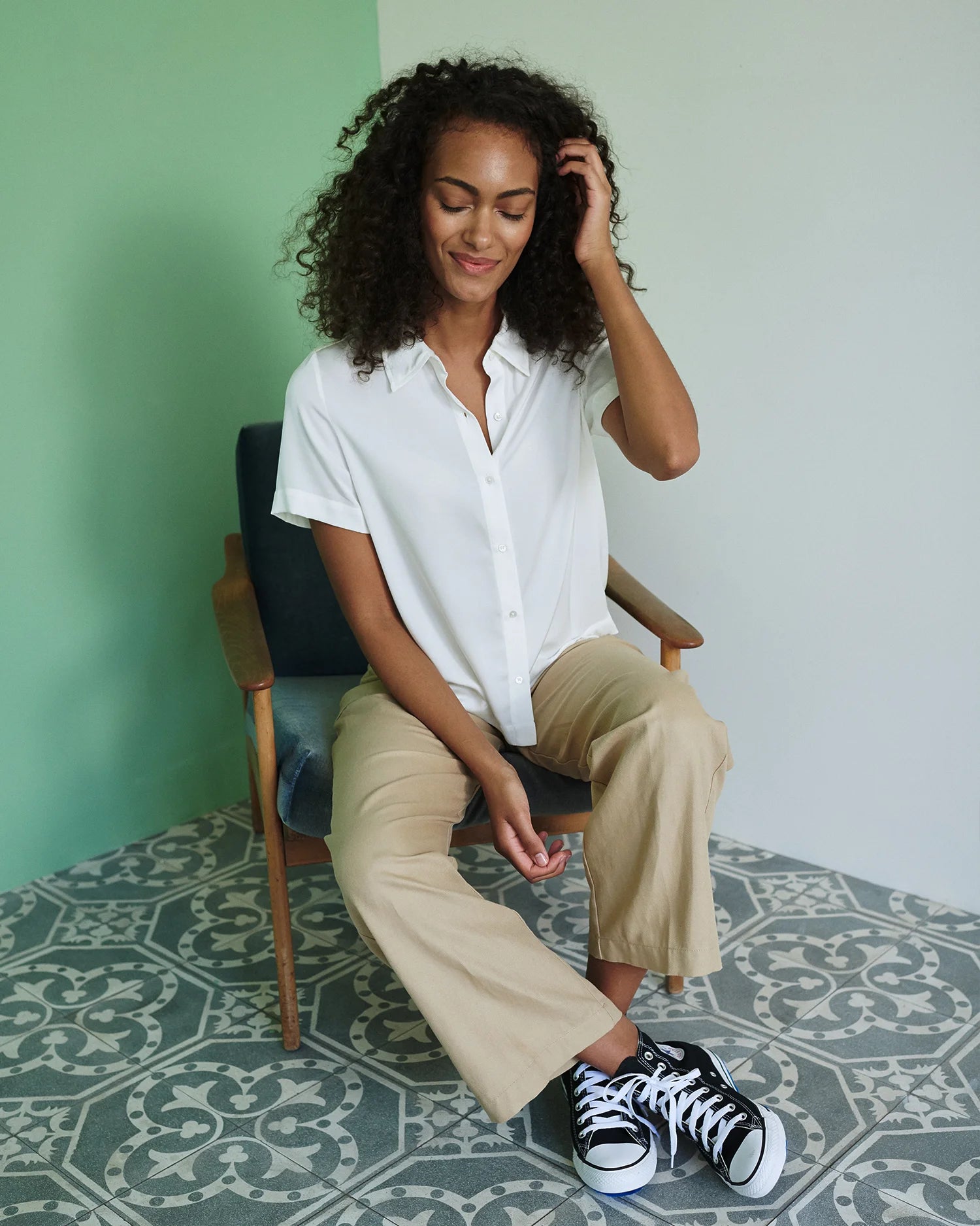 Washable Stretch Silk Short Sleeve Blouse - XS / Ivory Secondary image