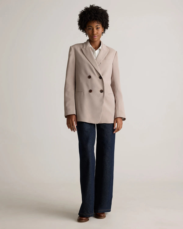 Stretch Crepe Relaxed Double-Breasted Blazer - XS / Sand