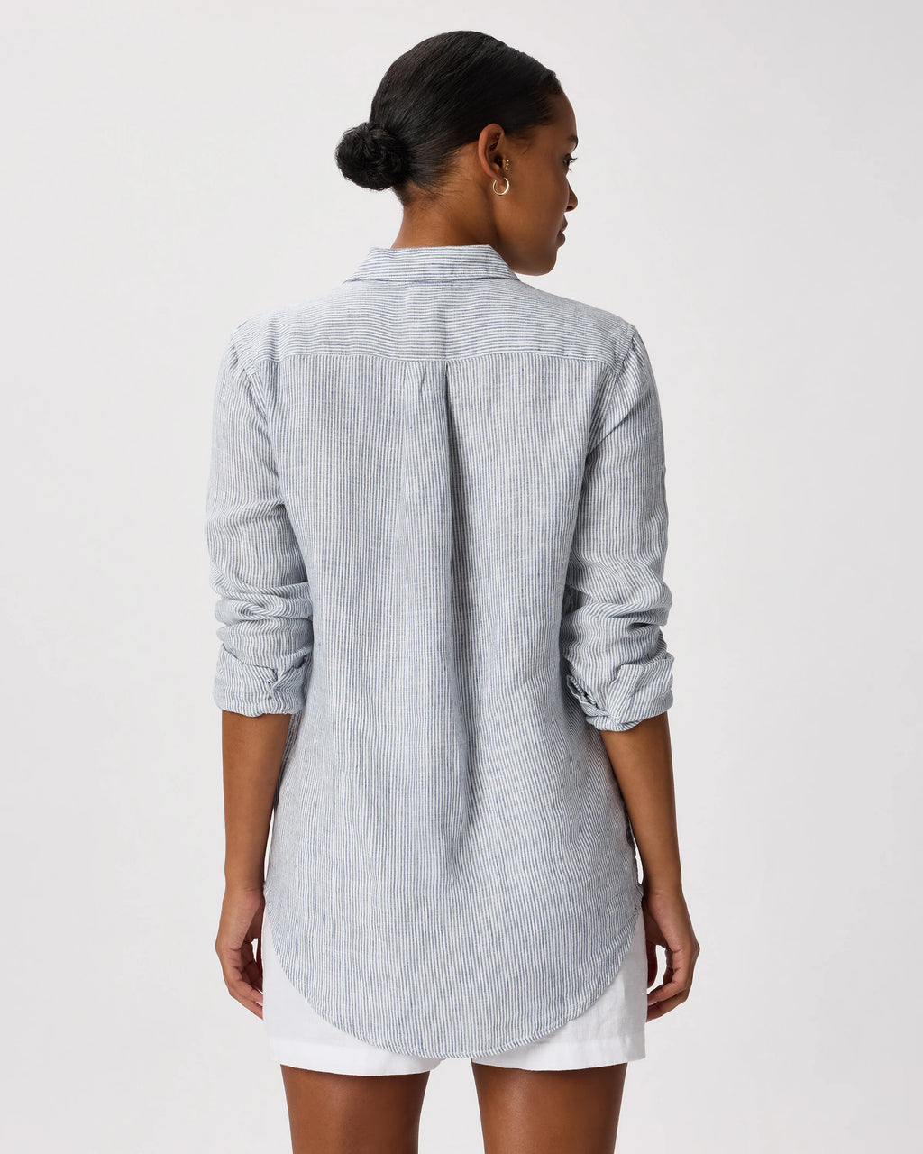 100% European Linen Long Sleeve Shirt - XS / Blue Pinstripe