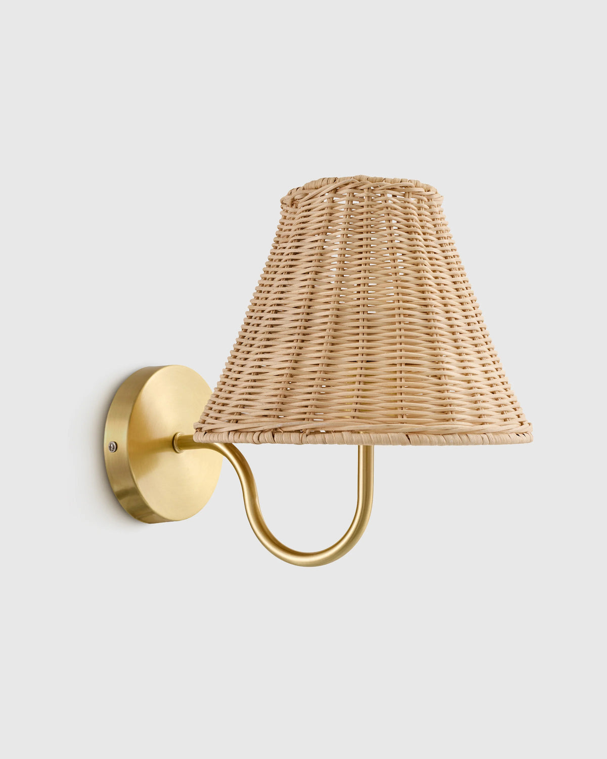 Curved Iron Sconce with Rattan Shade - One Size / Light Brown Main image