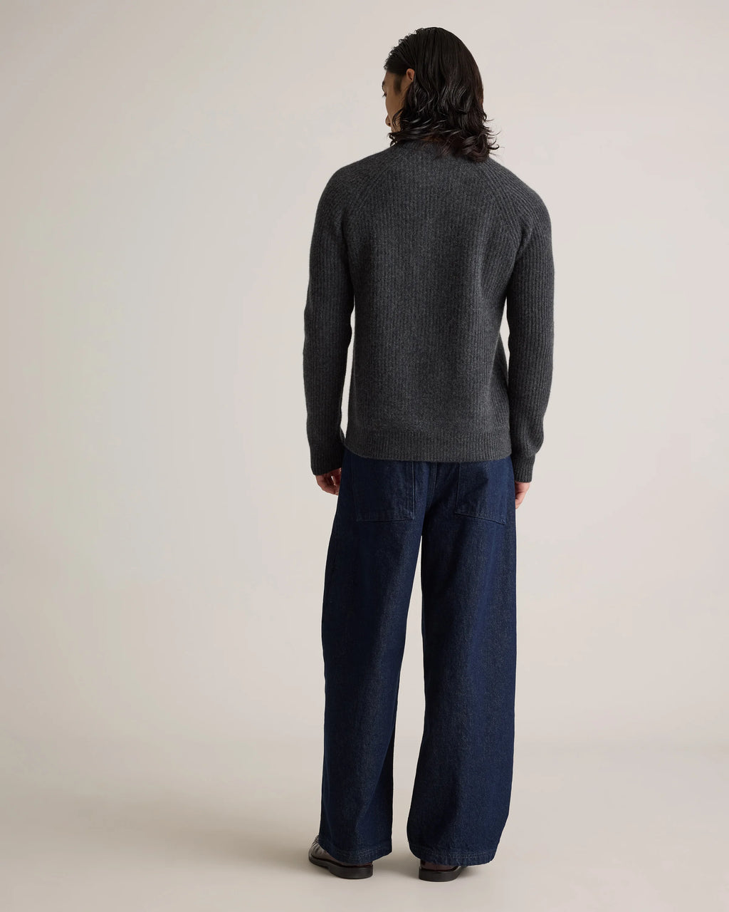 Mongolian Cashmere Fisherman Crewneck Sweater - S / Navy Marl