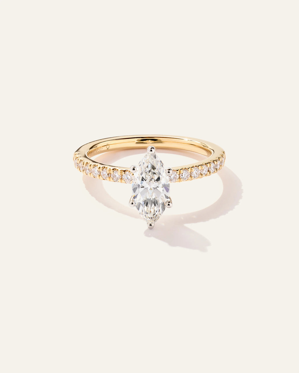 Lab Grown Diamond Marquise Petite Pave Engagement Ring - 1ct - 4 / Yellow Gold