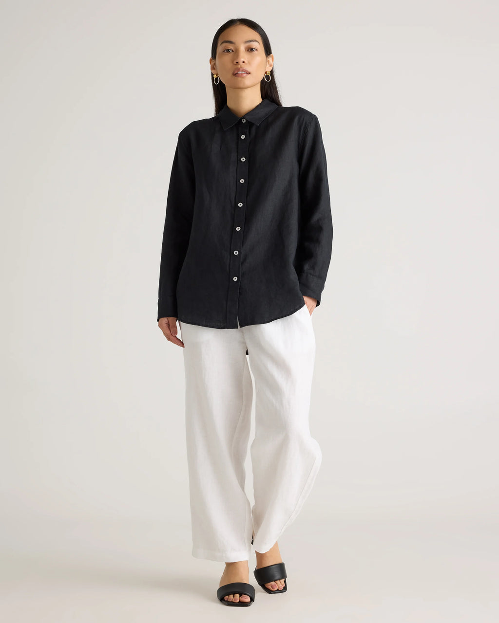 100% European Linen Long Sleeve Shirt - XS / Blue Pinstripe