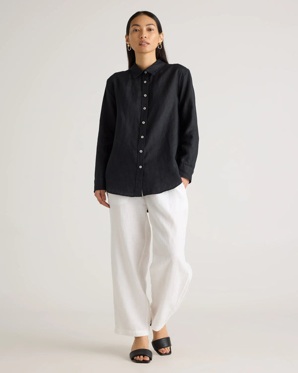 100% European Linen Long Sleeve Shirt - XS / Blue Pinstripe