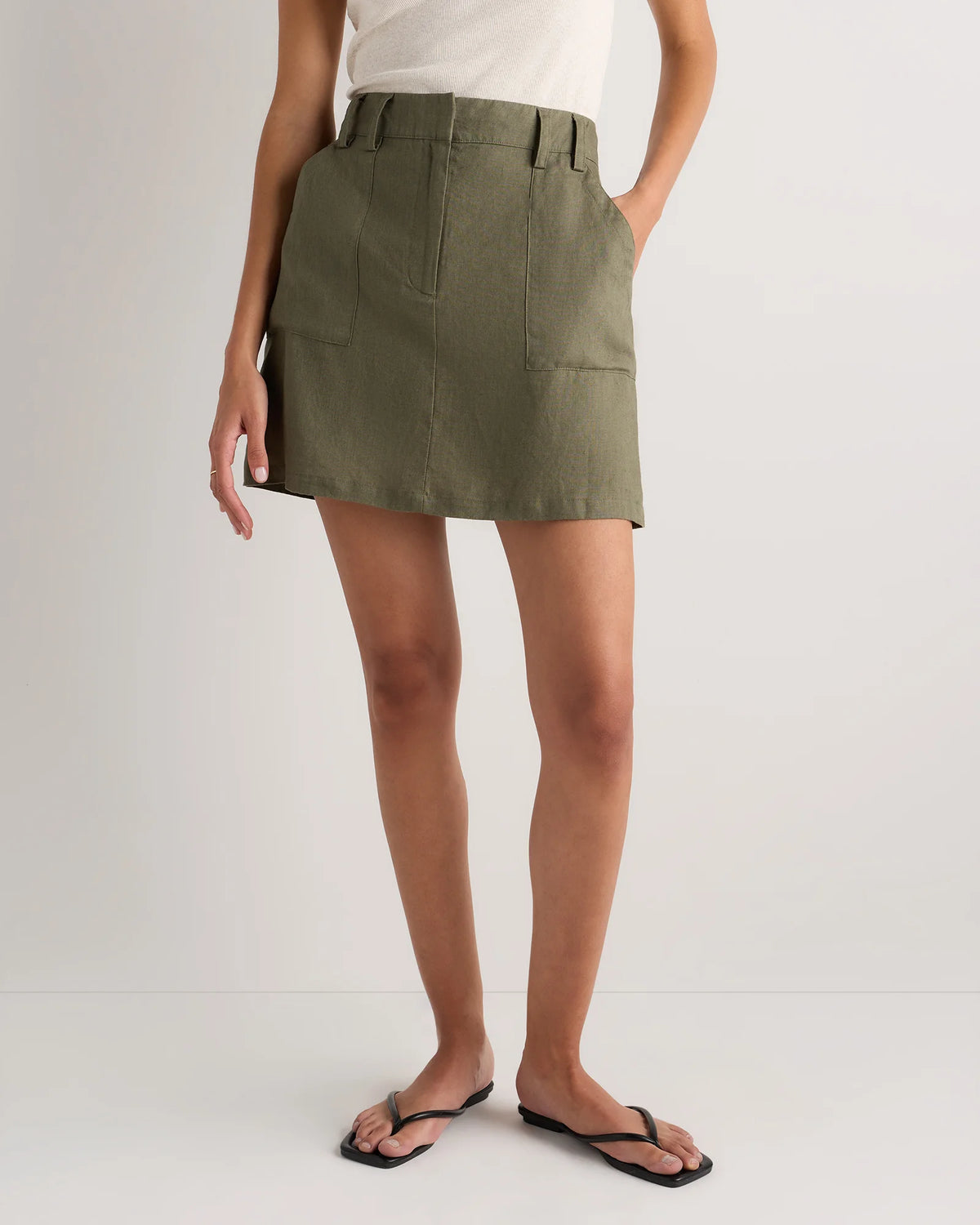 100% European Linen Utility Skort - XS / Bayberry Olive Main image