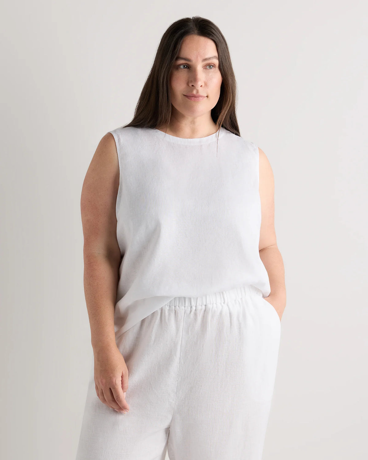 100% European Linen Tank - 1X / White Main image