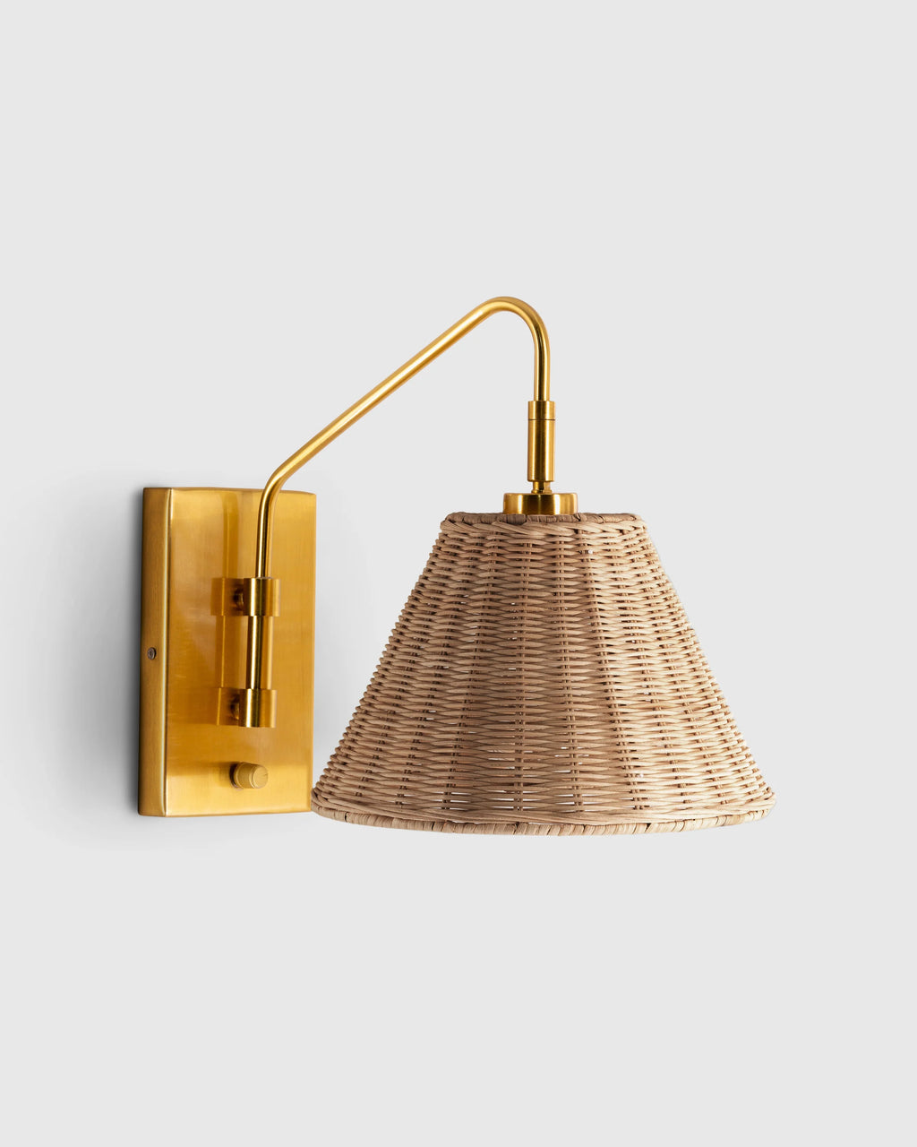 Articulating Sconce with Rattan Shade - One Size / Brass