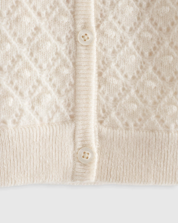 Washable Cashmere Pointelle Cardigan - 5T / Ivory