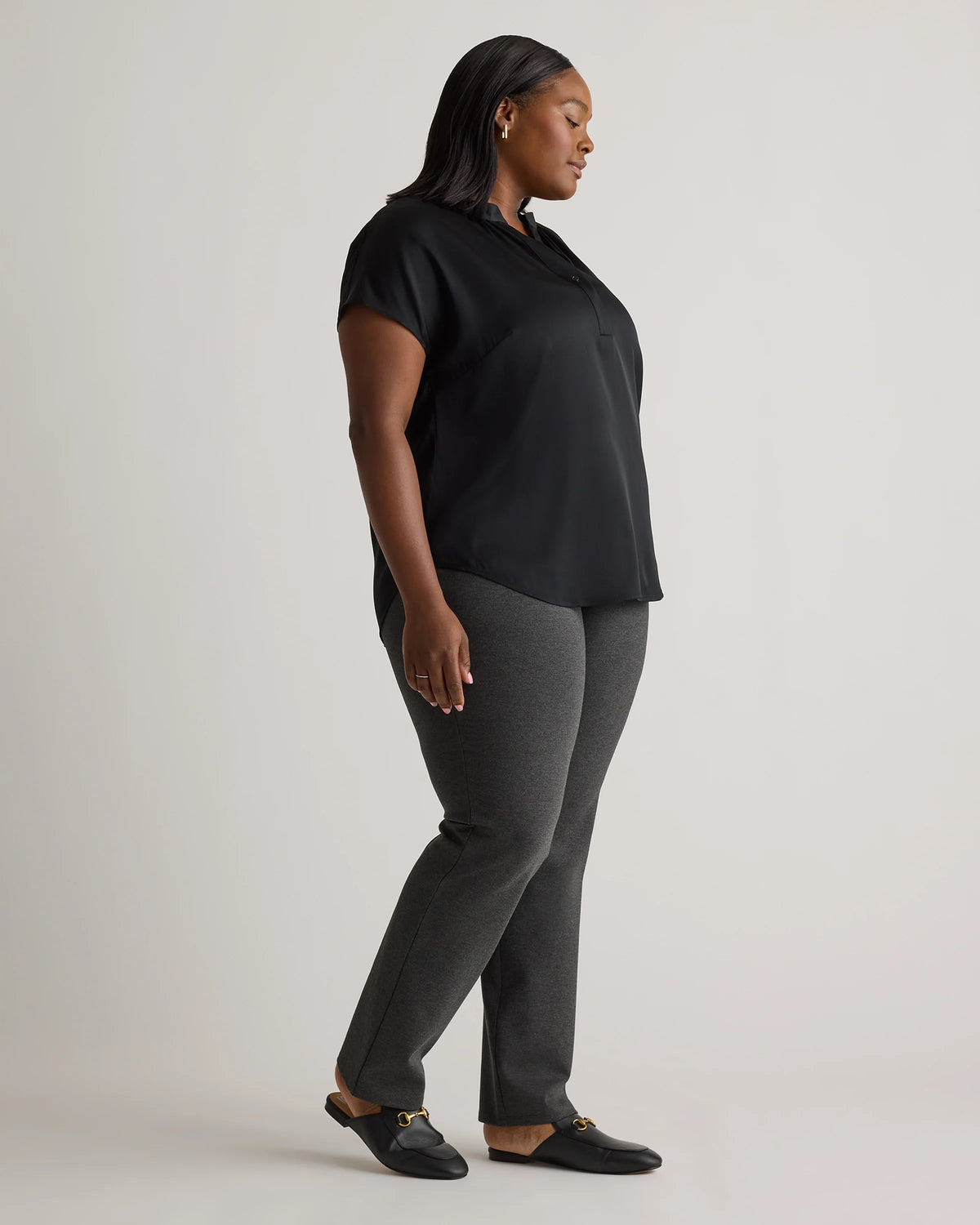 Washable Stretch Silk Dolman Sleeve Blouse - 1X / Black