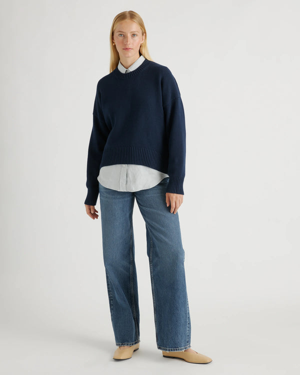 100% Organic Cotton Boyfriend Crew Sweater - XS / Speckled Beige