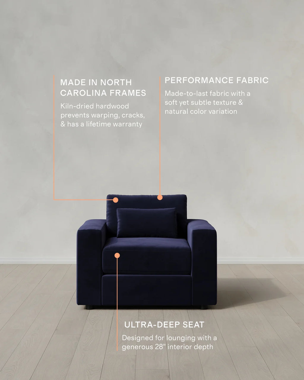 Ashford Deep Seat Chair and a Half in Performance Velvet - 46" / Caramel