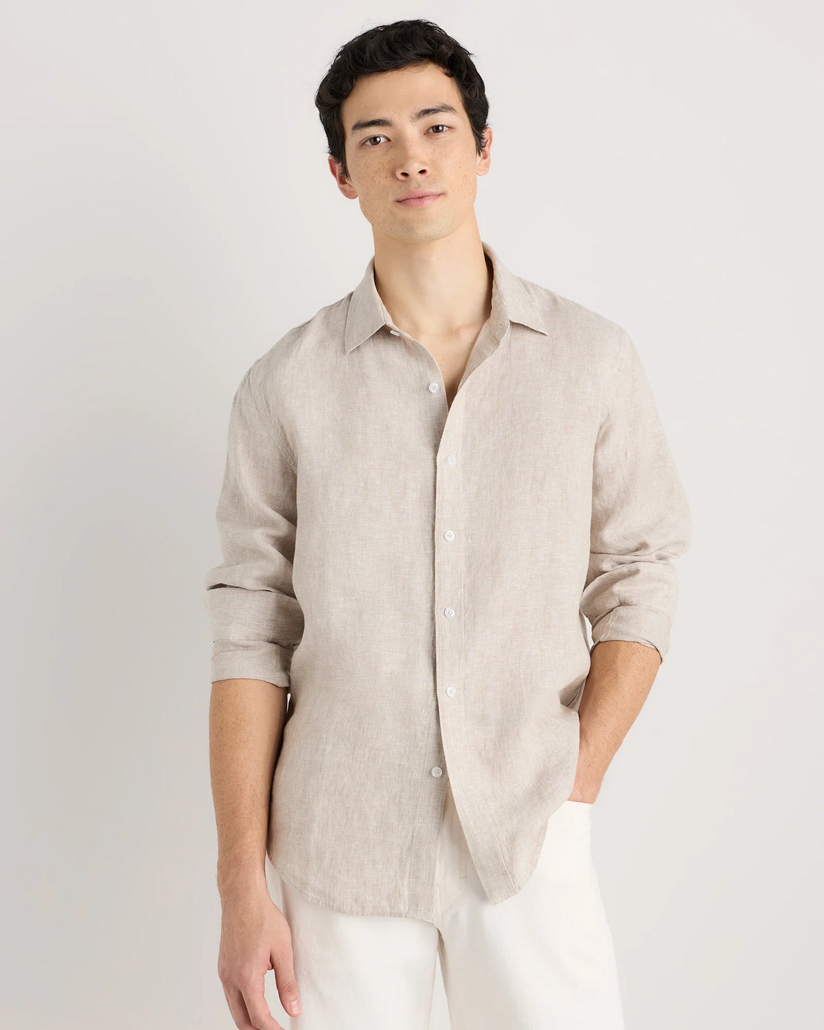 100% European Linen Relaxed Long Sleeve Shirt - XS / Flax Main image