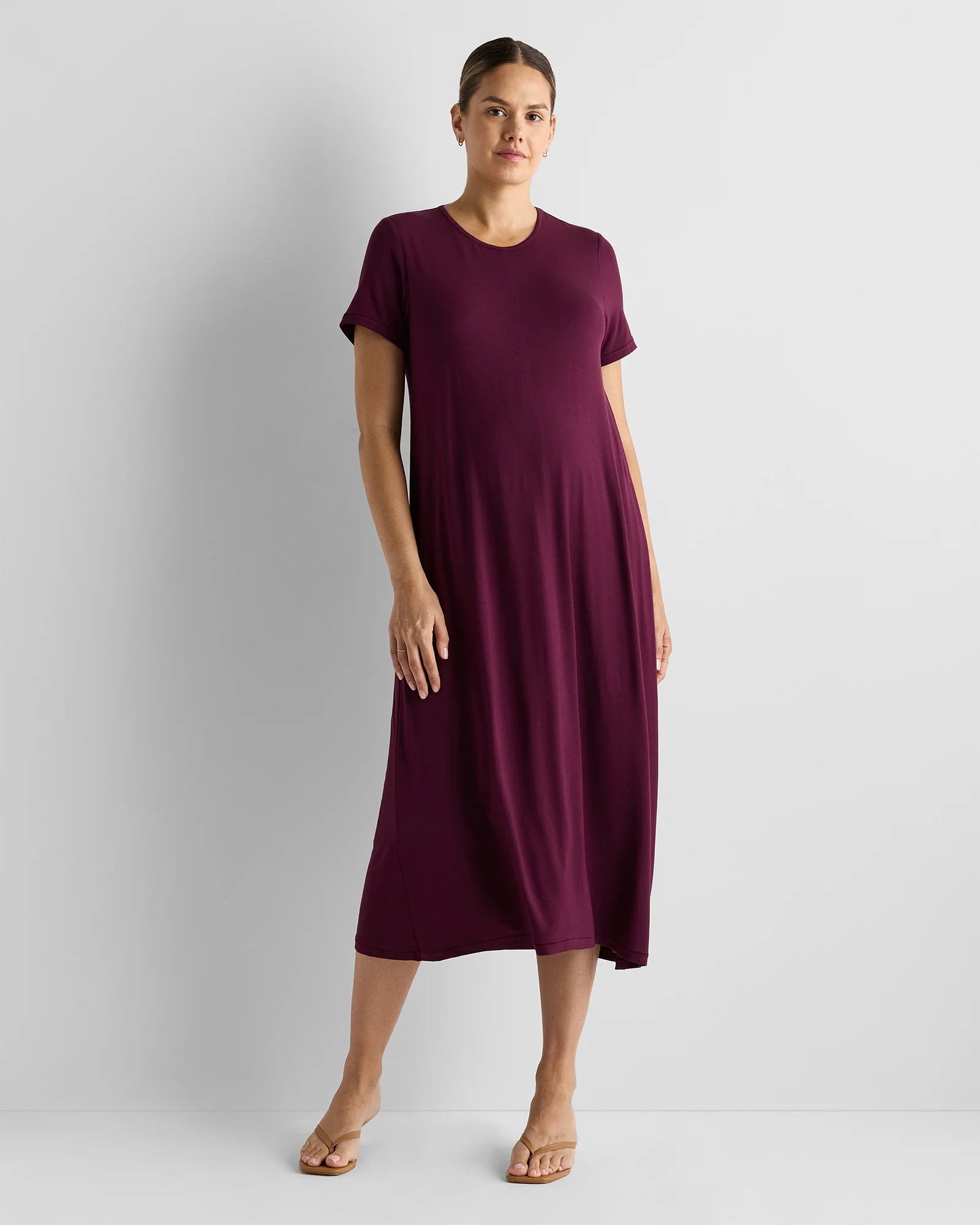 Bamboo Jersey Maternity & Nursing T-Shirt Dress - XS / Wine Tasting Red Secondary image
