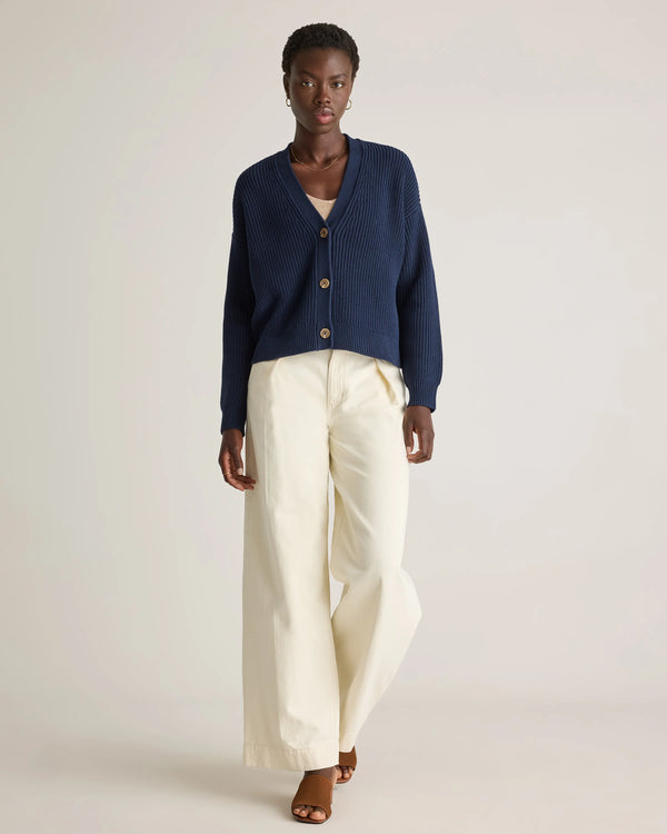 100% Organic Cotton Fisherman Boxy Cropped Cardigan - XS / Sapphire Blue