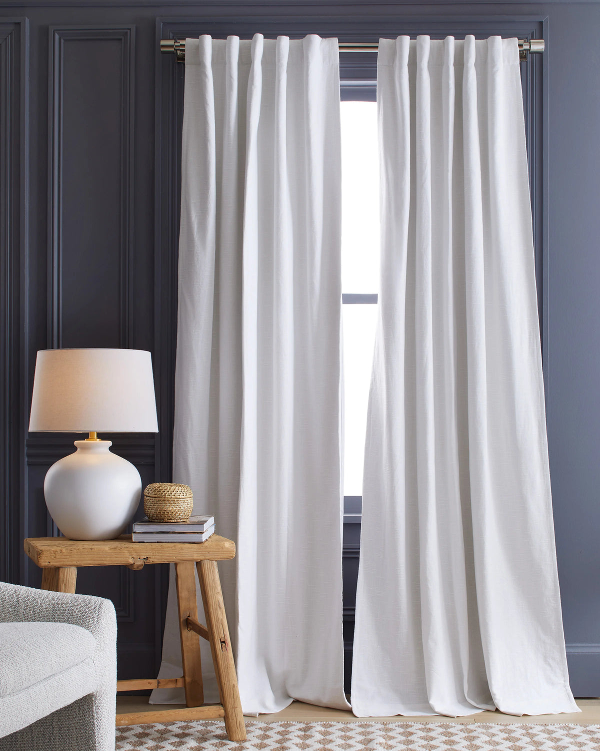 Cotton Slub Room Darkening Curtain - Single Panel - 48x84 / White Main image