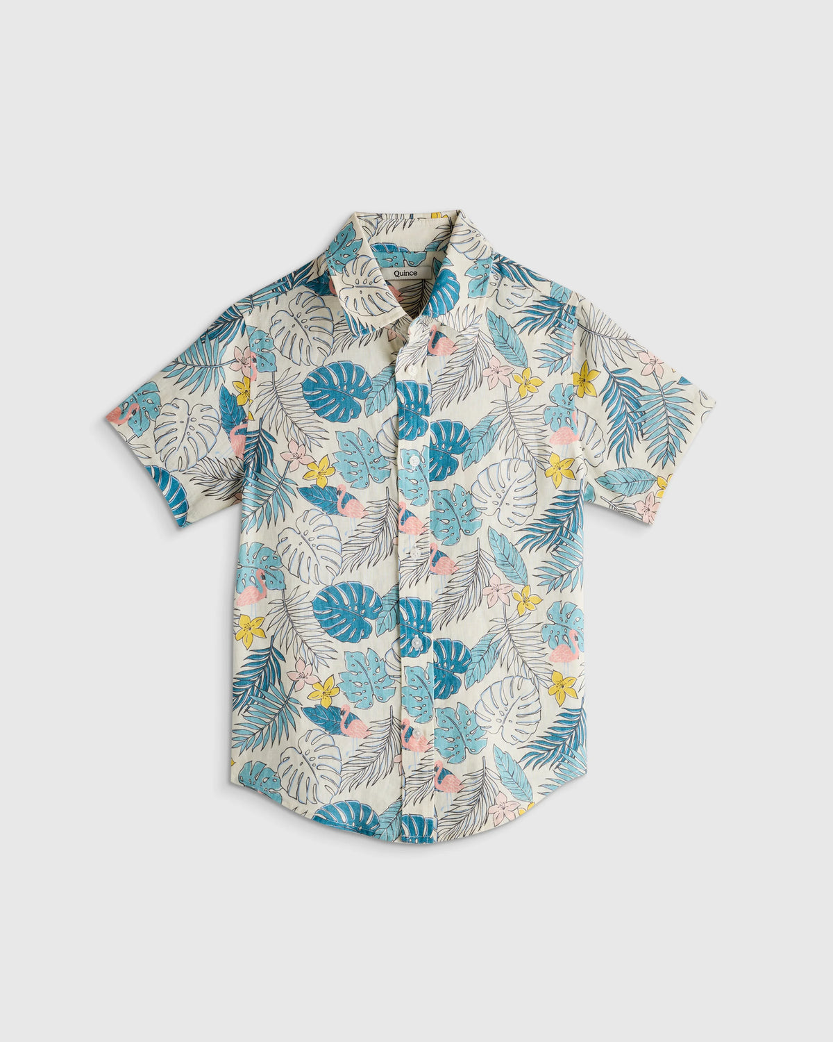 100% European Linen Printed Short Sleeve Shirt - 6 / Multi Palm Main image