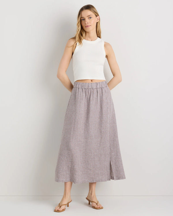 100% European Linen Maxi Skirt - XS / Classic Mini Gingham