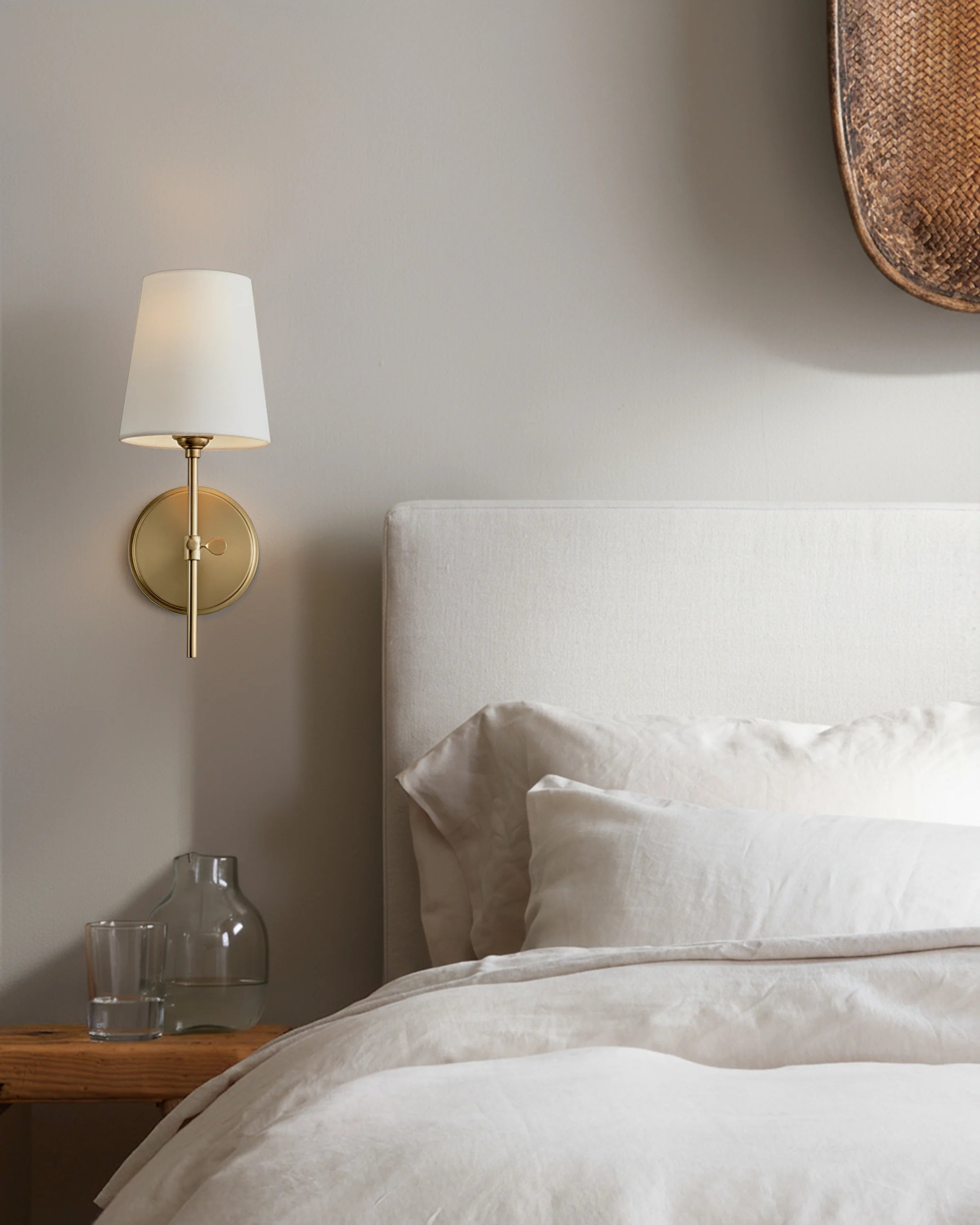 Linear Steel Sconce with Linen Shade - One Size / Brass Secondary image