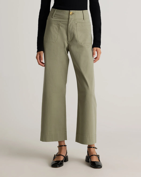 Organic Stretch Cotton Chino Cropped Wide Leg Pants - 0 / Aegean Blue