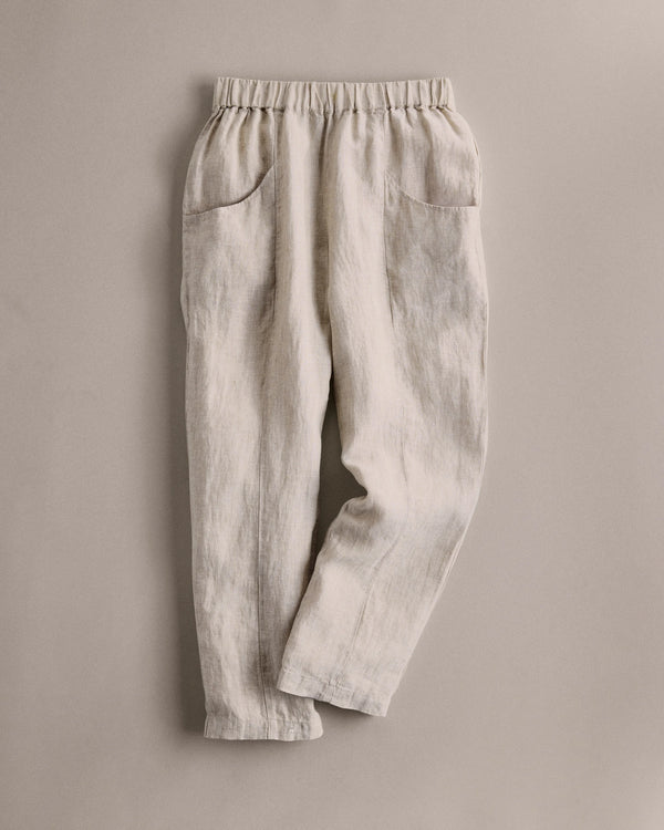 100% European Linen Tapered Ankle Pants - XS / Blue Pinstripe