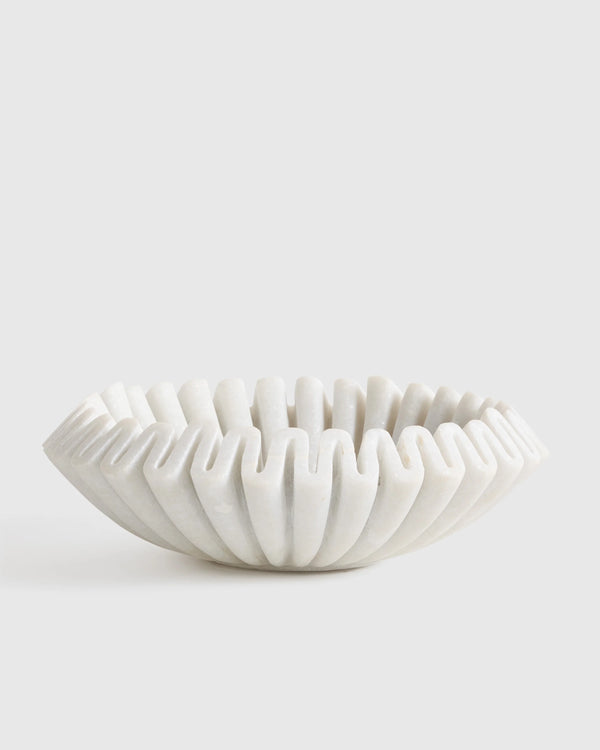 Handcrafted Fluted Marble Decorative Bowl - Large / White