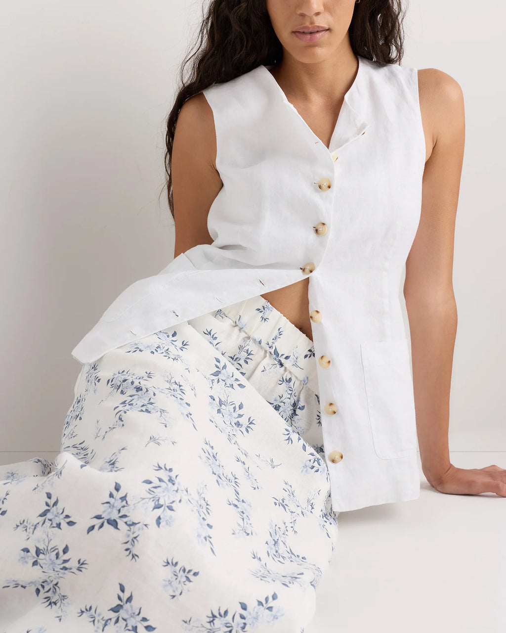 100% European Linen Maxi Skirt - XS / Classic Mini Gingham