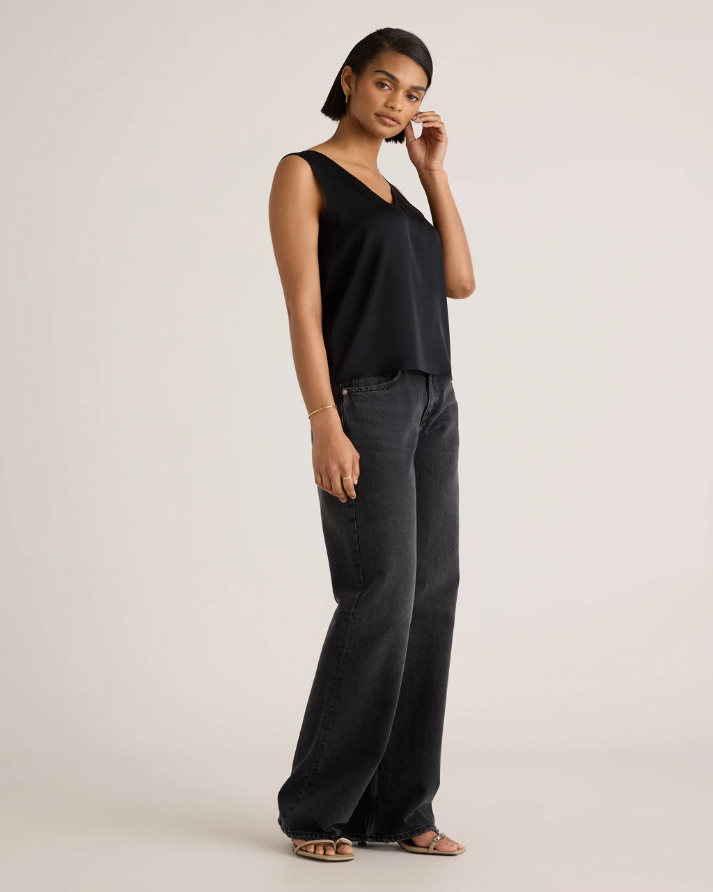 Washable Stretch Silk Tank - XS / Navy