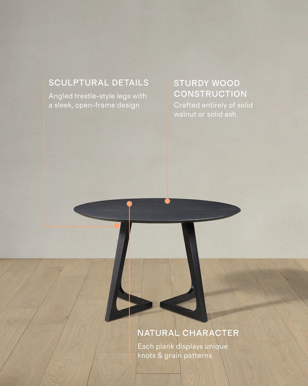 Solid Wood Midcentury Round Dining Table - One Size / Brown Walnut