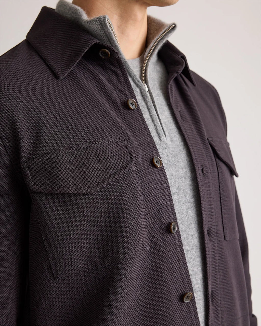 Cotton Pique Knit Overshirt - XS / Heather Charcoal