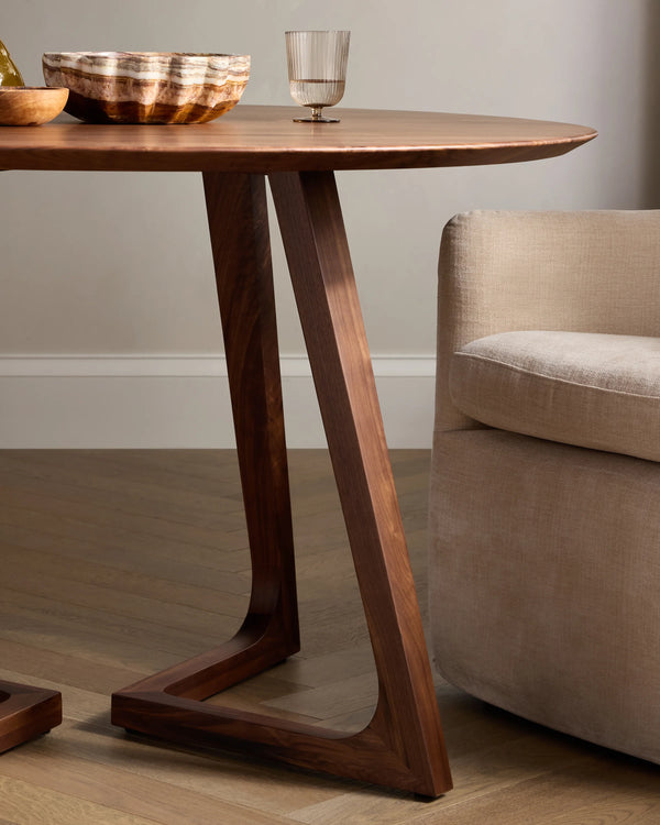 Solid Wood Midcentury Round Dining Table - One Size / Brown Walnut